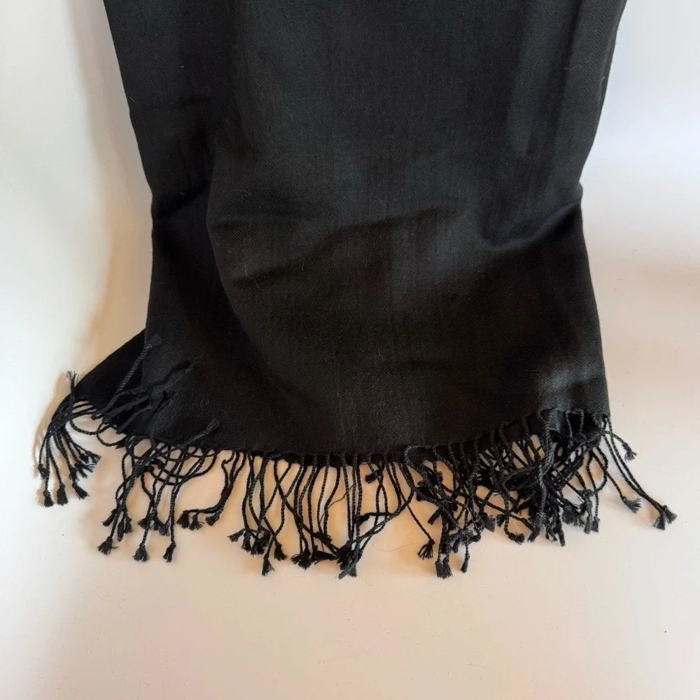 Sacred Threads Scarf Wool Black Fringe Witchy Whimsigoth Luxury Boho 29